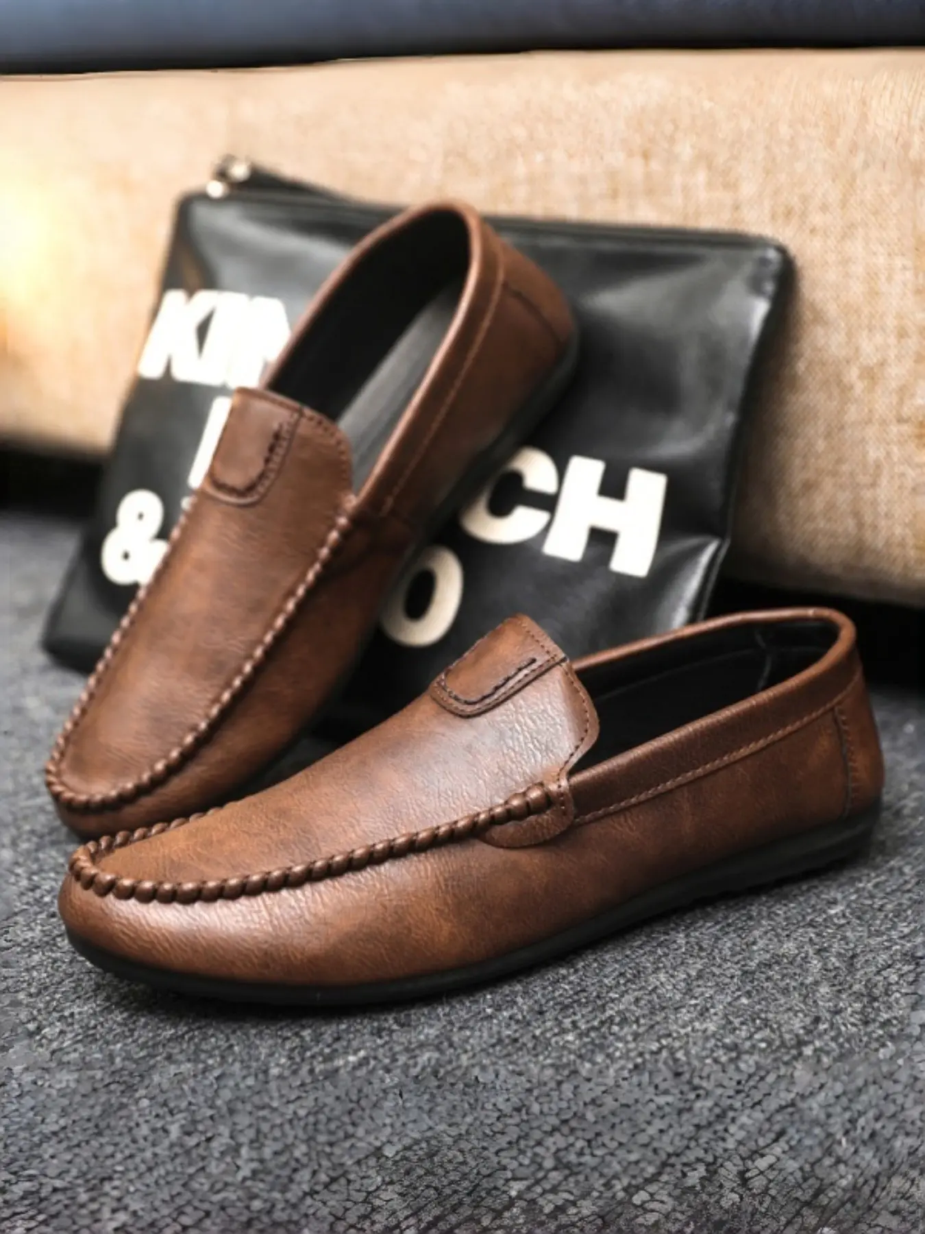 Men's Slip-On Casual Loafers, Lightweight Business/streetwear, Vintage, Flat, Soft Sole Anti-Slip, Comfortable Footwear