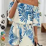 One-Shoulder Beach Vacation Bohemian Casual Jumpsuit with Printed Design Casual Waist-Defining Overall Pants for Spring and Summer