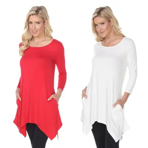 White Mark Women's Pack of 2 White Quarter Sleeve Relaxed Tunic Top with Side Pockets  Shirts Blouse Comfortable Womenswear