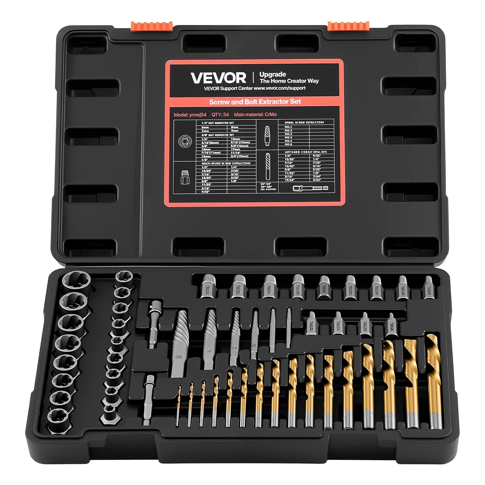 【Summerfinds】VEVOR 54-Piece Screw Extractor & Drill Bit Hardware Tool Kit, Cr-Mo Steel Easy Out Nut Bolt Extractors with Adapters, Solid Storage Case for Removing Rounded, Broken, Stripped Fasteners, Hardware Tool Kits, All-In-One Tool Kits, Industria, La