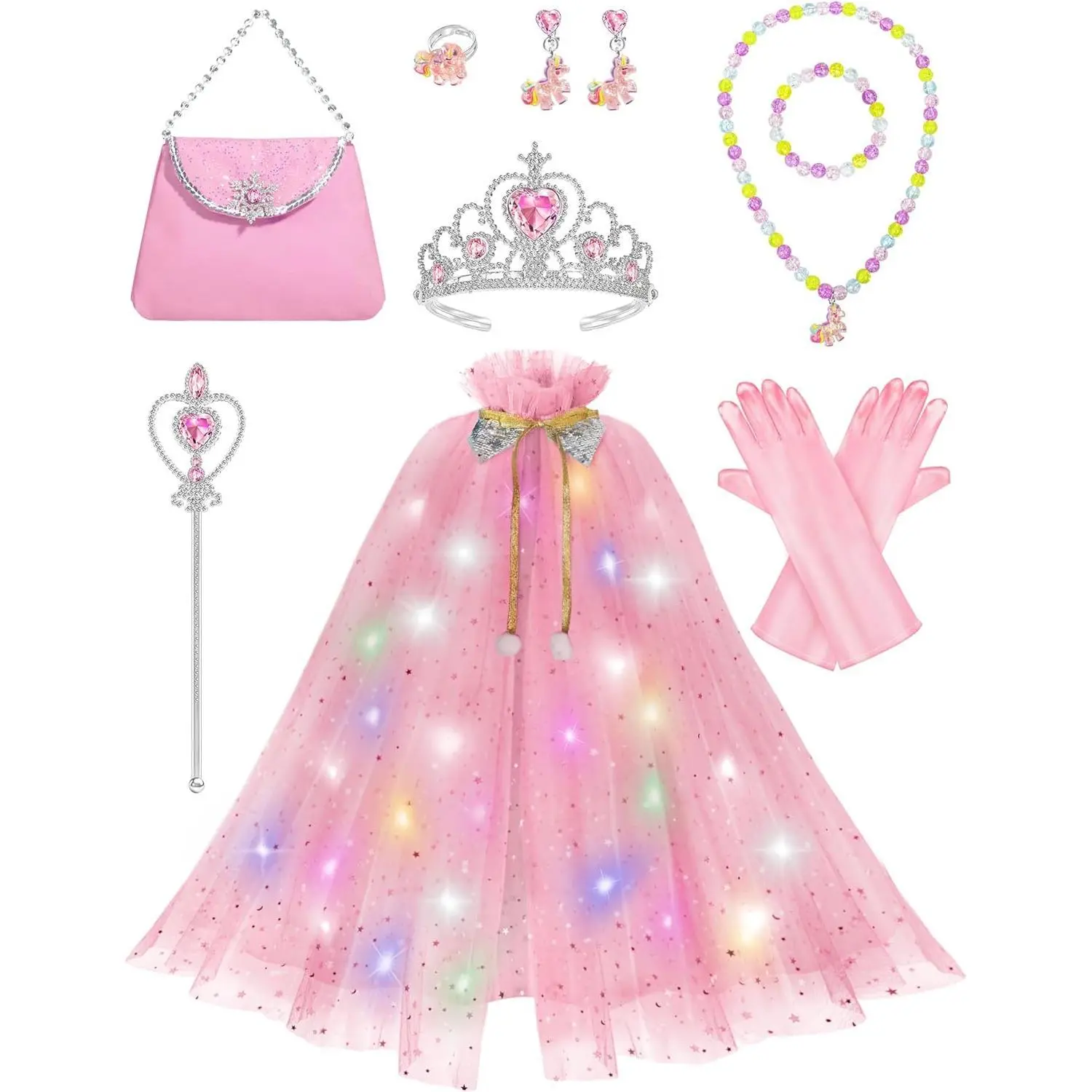 BY-P Light-Up Princess Dress-Up Costume for Girls 3-6 with LED Light Strips, Ring, Bracelet, Glove & Toy - Kids Toddlers Birthday Gift, Princess Costume, Light-Up Features