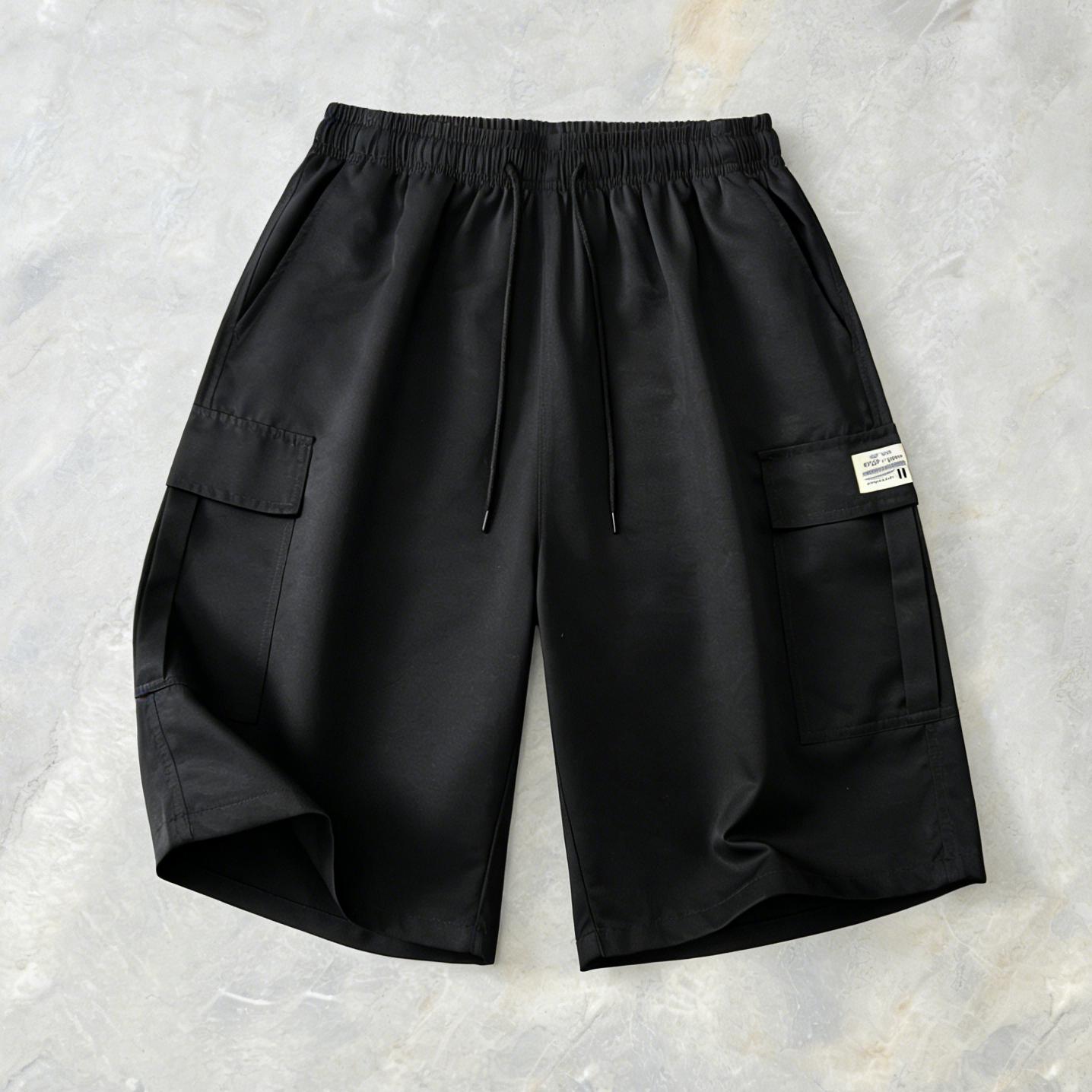 5-pack men’s cargo shorts for summer—loose fit with elastic waistband and drawstring, large side pockets and patch details, windproof breathable fabric, made from wear-resistant material; ideal for casual summer outdoor wear and a wardrobe essential for s