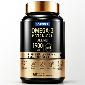 UPMER Omega 3 Premium 5-in-1 Fish Oil 1900mg - Wild Salmon Oil with EPA & DHA, Healthcare & Fitness Supplement, High Potency, Supports Heart, Brain & Joint Health, 60 Softgels