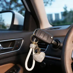 Heart Pendant Keychain, Car Key Accessory, Shiny Metal Feel, Car Bag Dual Use, Rhinestone Heart Design, 3 Color Options, Perfect Gift