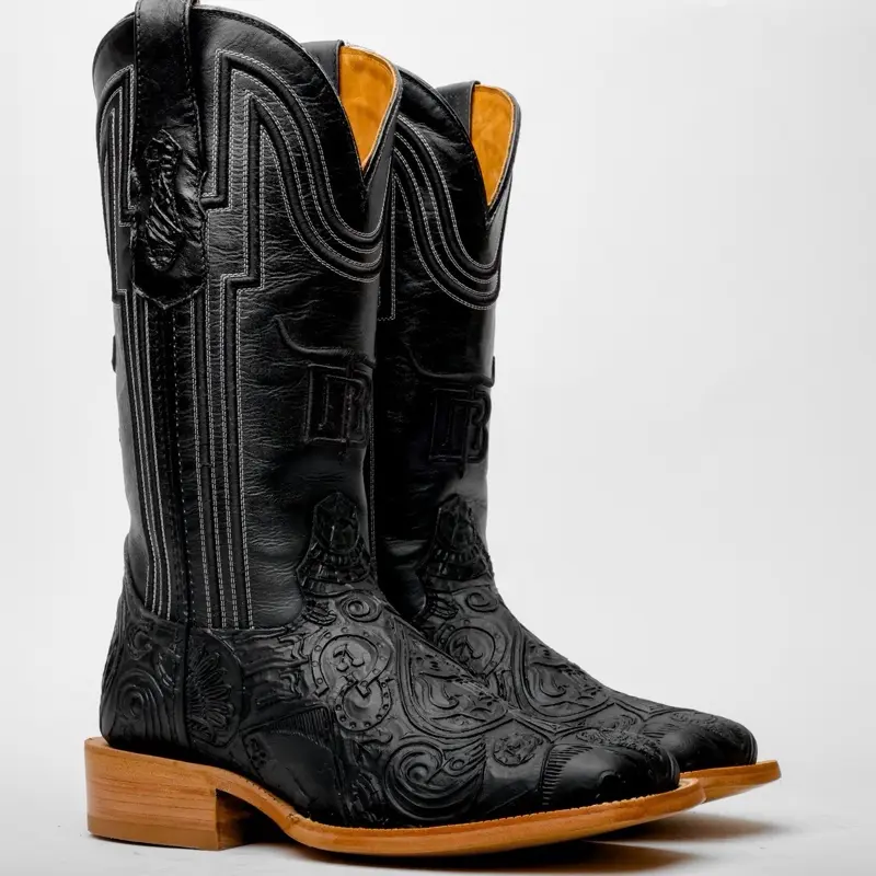 “Ace Of Spades” Black Leather Boots - Square Toe