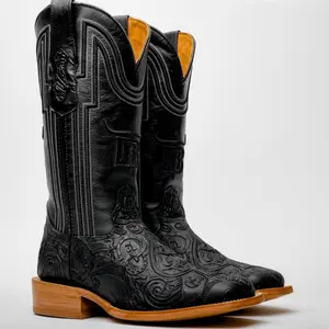 “Ace Of Spades” Black Leather Boots - Square Toe