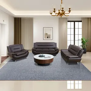 3-Piece Brown Breathable Faux Leather Sofa Set, Soft Supportive Couch, Rustic Modern Living Room Furniture for Family Daily Rest & Small Home Spaces