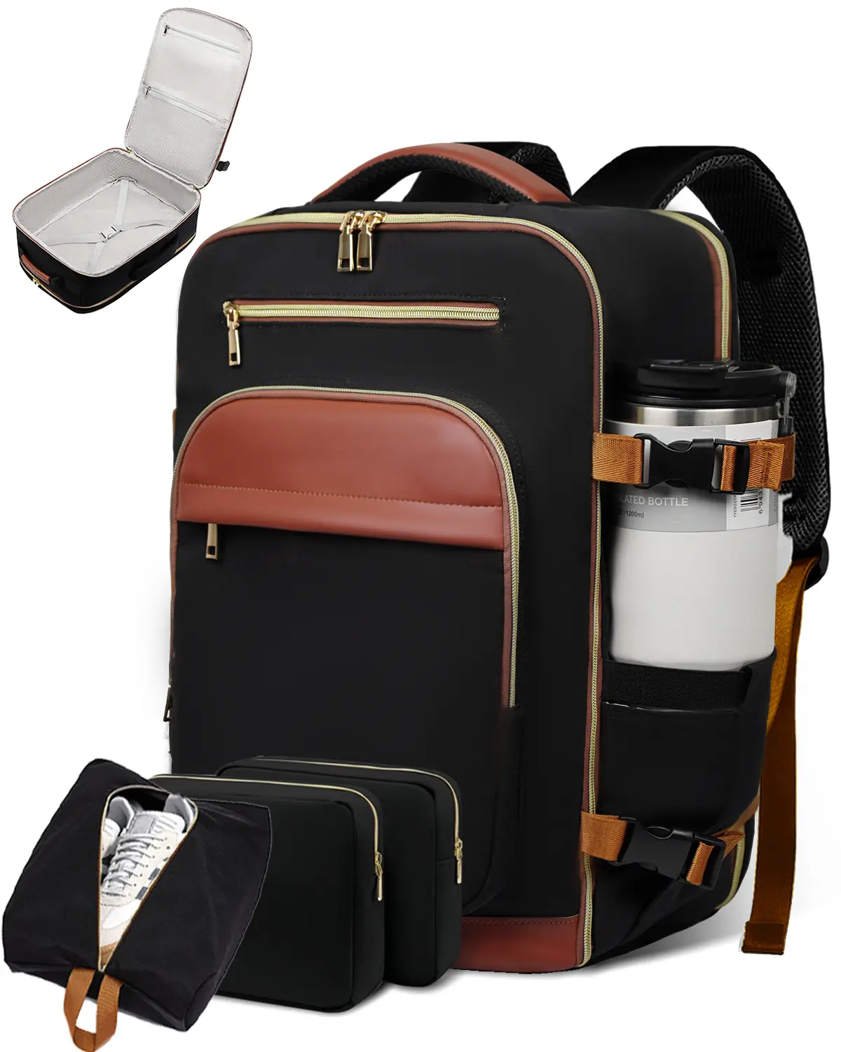 Lefame 40L Waterproof Airport Backpack for Adults - TSA-Friendly 3-Piece Carry-On Luggage, Multi-Pocketed with Buckle, Zipper, Built-In Organizer, 15.6" Laptop Compartment, 3 Packing Cubes, Airline-Compatible Personal Item for Trips