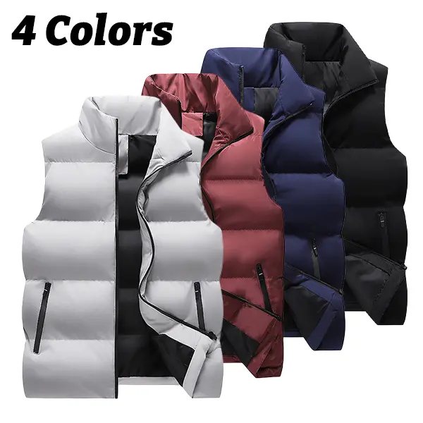 4 Colors Versatile Stand Collar Cotton Vest with Zipper Pockets, Thickened Thermal Sleeveless Jacket for Men and Women, Commuter Cold Weather Vest