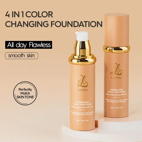 Lanisty  4 in 1 Color Changing Foundation Full Coverage Concealer– SPF50, Hydrating, Moisturizing, Waterproof,  Long-lasting, Lightweight,Springtok