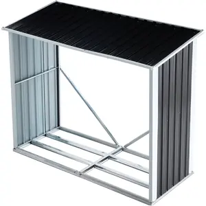 Outdoor Anthracite Galvanized Steel Log Storage Shed with Roof, 70.9in Firewood Rack for Backyard