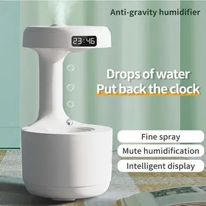 Anti-Gravity Raindrop Humidifier Gift Creative Water Drop Aroma Diffuser with Clock & Ambient Light for Bedroom Home Decor Cool Mist Quiet Operation Large Capacity