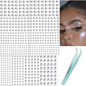 660Pcs Self-Adhesive Face Gems & Hair Gems-Rhinestones in 3/4/5/6 mm for DIY. Ideal for Halloween Makeup, Rave-Great for Face, Eyes, Body Makeup & Crafts