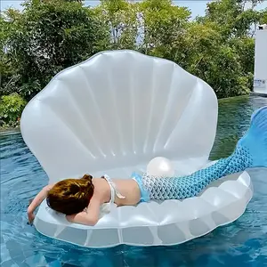 White Pearl Shell-Shaped Inflatable Raft for Pool Beach Parties, Outdoor Leisure Floating Lounge