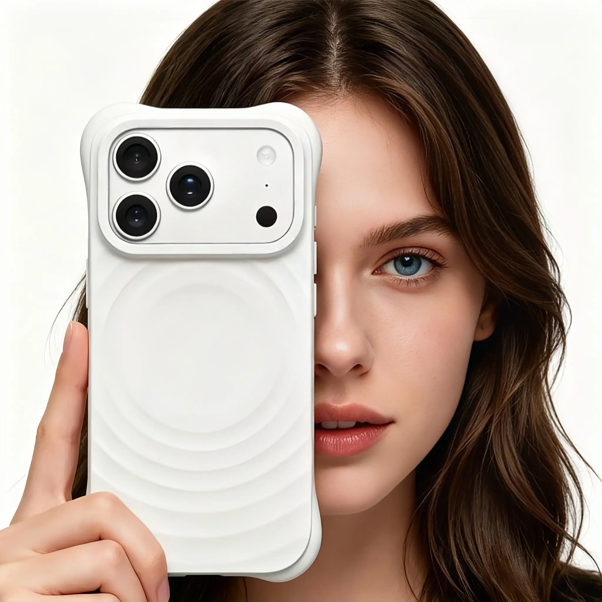 Ripple Wave Patterned MagSafe-Compatible Liquid Silicone Phone Case - Luxury Matte, Slim-Tough Ultra-Thin, Large Camera Window, Independent Protective Buttons, Cherry Lanyard Accessory, Shockproof Cover for iPhone 17 Pro Max, 16 Pro, 15, 14, Smartphone, H