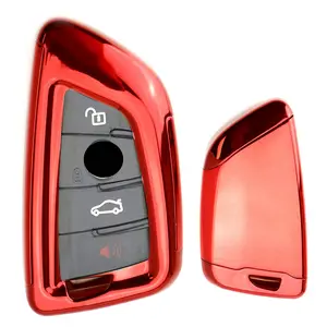 iJDMTOY Protective Glossy Red TPU Key Fob Cover w/Button Cover Panel For BMW 2016-up X1, 2019-up X4 Smart Key