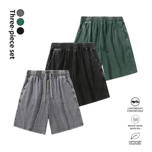 Retro Washed Shorts Three-Piece Set