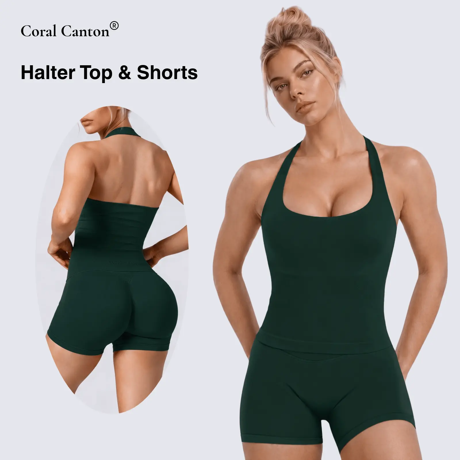 Coral Canton Seamless Halter Top & Sports Shorts Set SohoChic