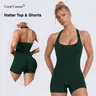 Coral Canton Seamless Halter Top & Sports Shorts Set SohoChic