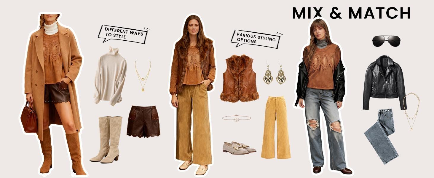 WoodBerry Women's Lace-Detail Suede Flared Blouse Long Puff Sleeve Crew Neck Flared Swing Babydoll Tops Elegant Intricate Mesh Loose Shirts WoodBerry Women's Lace-Detail Suede Flared Blouse Long Puff Sleeve Crew Neck Flared Swing Babydoll Tops Elegant Intricate Mesh Loose Shirts