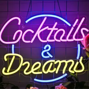 Cocktail & Dreams Neon Sign, Led Signs, USB Powered Neon Light, Decorative LED Wall Mounted Light, Suitable for Bar, Store, Display Window Wall Mounting