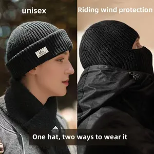 Winter Hats for Men Women - Thick Warm Stylish Knit Beanie Hat, Soft Stretch Cute Mens Winter Hats with Visor Thermal Knit Ultimate Winter Balaclava Hat & Mask with Windproof Ear Protection for Skiing, Cycling & Outdoor Adventures - Black