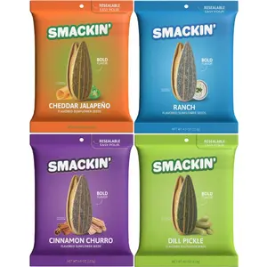 Crunchy SMACKIN’ Sunflower Seeds 4-Flavor Variety Pack - 4oz Bags (Cheddar Jalapeño, Cinnamon Churro, Dill Pickle, Ranch) Snack