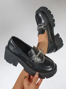 Women's Thick Sole Slip-On Loafers, Casual Low Heel Mary Jane Shoes, Vintage Campus British Style, Suitable for All Seasons