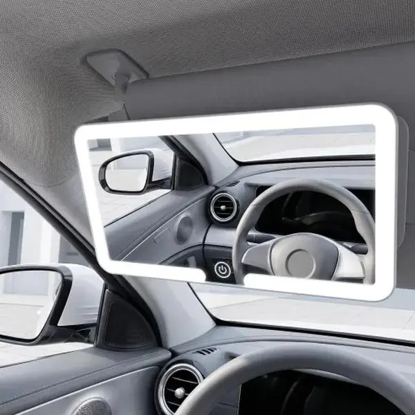 Car Sun Visor Makeup Mirror, LED Touch Screen Adjustable Brightness Auto Interior Makeup HD Mirror, Rechargeable Vanity Mirror,girly car accessories,car stuff Multifunctional Car Led Car Smart Display