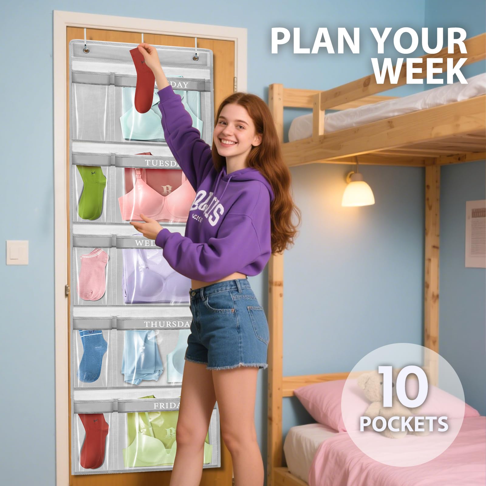 Weekly Clothes Organizer – Day of the Week Hanging Closet Storage for School Outfits, Wardrobe Organizer with Labels for Monday to Friday