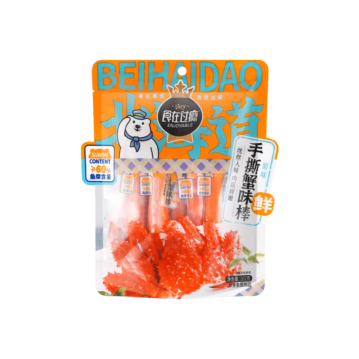Shi Zai Guo Yin Imitation Crab Sticks, 60%+ Fish Paste, Original Flavor, 102g - Seafood Snack, Sushi Ingredient