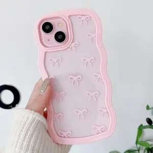 Bow Iphone Case Clear Cute Ribbon Bow Protector Curly Wavy Aesthetic Phone Case, Slim Soft Transparent Shockproof Protective Cover for Women Girls