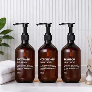 Amber Color Plastic Bathroom Shampoo Shower Gel Conditioner Dispenser Bottles, Pump Head 4cc High Output, 3 Piece Set