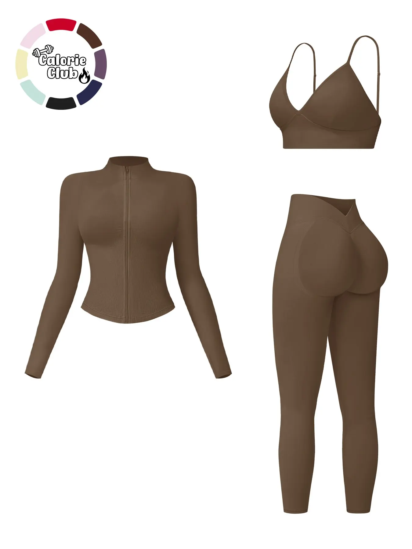 Women's Sporty Solid Color Set, Tightening Butt Lifting Tummy Control Three-Piece Set, Matching Workout Set, Activewear Workout Set, Gym Outfits, Casual Fall & Winter Wear, Below the Knee Length