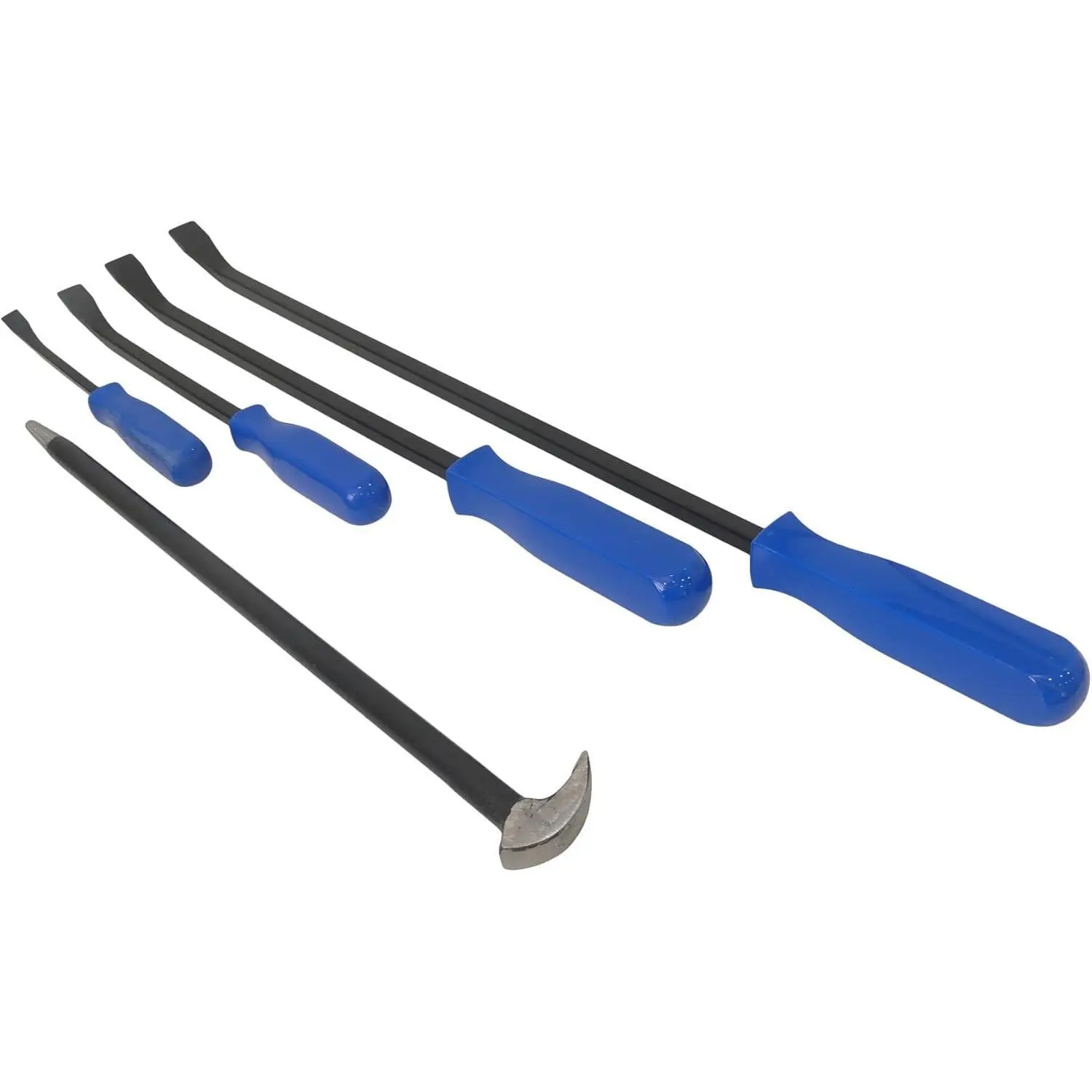 5 PC Drop Forged Carbon Steel Pry Bar Set - Mechanic Tool Kit with Chisel Tip, Angled Rolling-Head, TPR Grip for Demolition, Automotive Repair, Home Maintenance Kit, Tool Kit Set