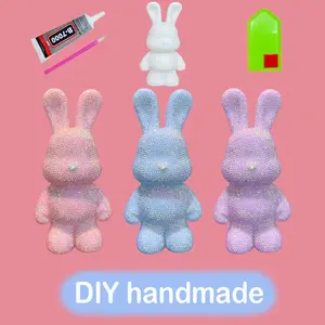 DIY Handmade Fluid Bunny Embellished, 22.5cm Dotted Rabbit Doll Ornament, Money Box Toy, Best Gift for Kids' Birthday & Holidays, Handmade Crafts