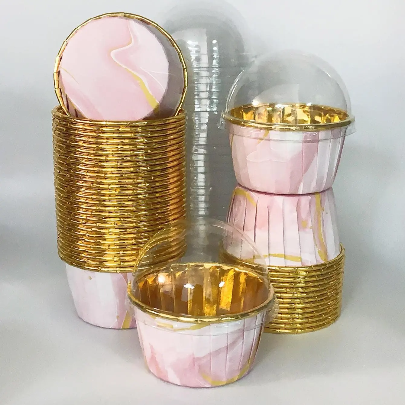 Marble Pattern Baking Cup with Lid, 50pcs Disposable Muffin Cup, Heat Resistant Paper Cupcake Liner, Baking Tool, Cake Cup for Wedding and Birthday Party, Bakeware