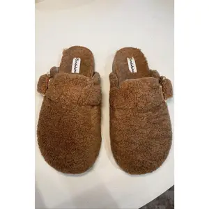 Shayla Faux Teddy Buckle Mules - Brown