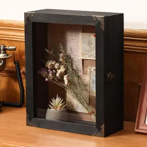 11x14 Inch Shadow Box Depth 4.7in Shadow Boxes Display Cases with Cork Board Backing Rustic Burnt  Box  Bouquet Wedding Picture Photo and Keepsake(Black)