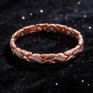 September Laurel Unisex Elegant Leaf Bracelet – Pure Copper Magnetic Design with Diamond Accents & 3500 Gauss Magnet for Wellness and Style Christmas Gift