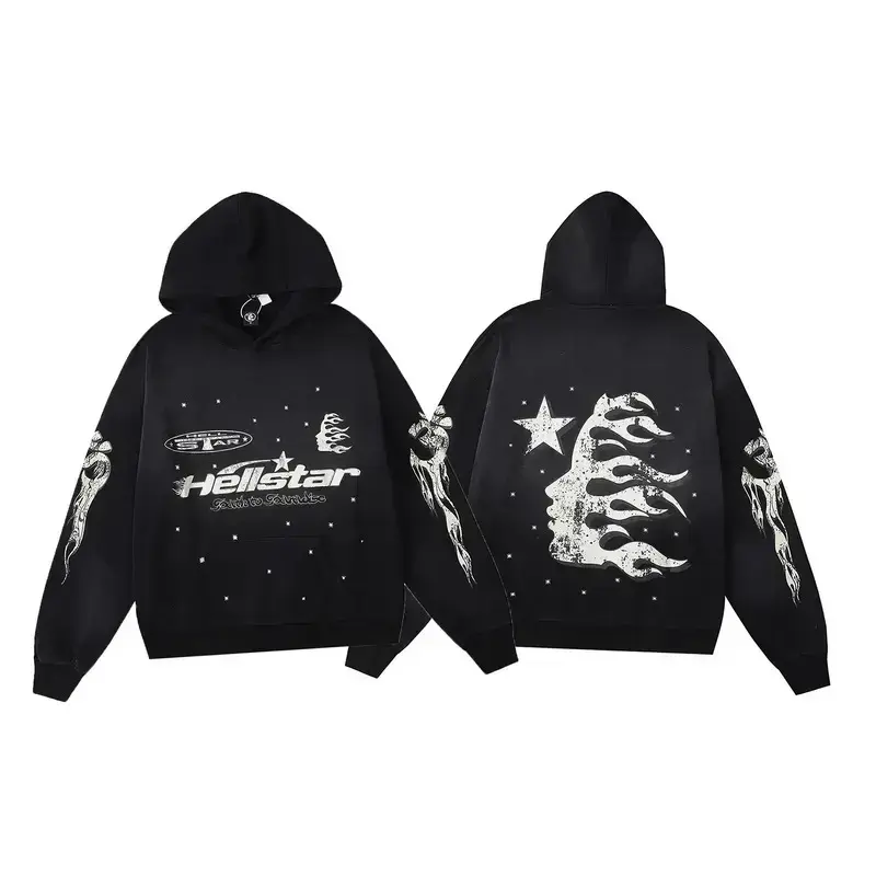 Hellstar Flame Hoodie – Oversized Y2K Streetwear Tracksuit, Unisex 2-Piece Hoodie and Jogger Set, Vintage Hip Hop Casual Outfit for Men & Women - Gifts for lovers/friends/girl & boys friends