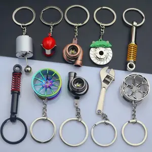Car Parts Metal Keychains, Turbo, Six Speed Manual Gearbox, Wheel Tire Rim, Brake Rotor,  Key Holder, Cute Car Accessories