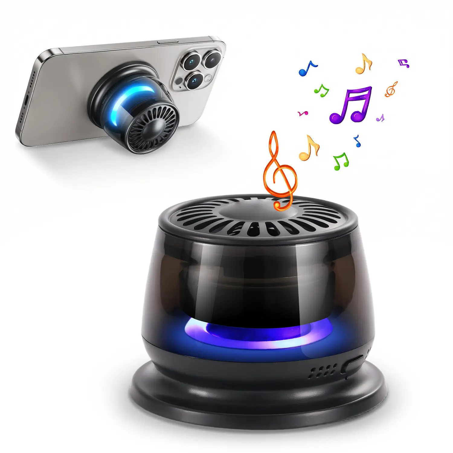 CENPIN Magnetic Mini Bluetooth Speaker 5W Wireless Bluetooth 5.3 RGB Light Game Mode 7H Playtime Portable Phone Stand for iPhone Travel Golf Cart Black/Purple
