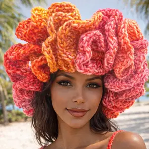 Crochet Ruffled Hat - Pink Lemonade