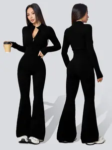 Women's Two-Piece Set, Fall & Winter Knit Ribbed Zipper Jacket, High Waist Butt-Lifting Flare Pants, Casual Yoga Running Gym Wear, Sweatsuit Sets