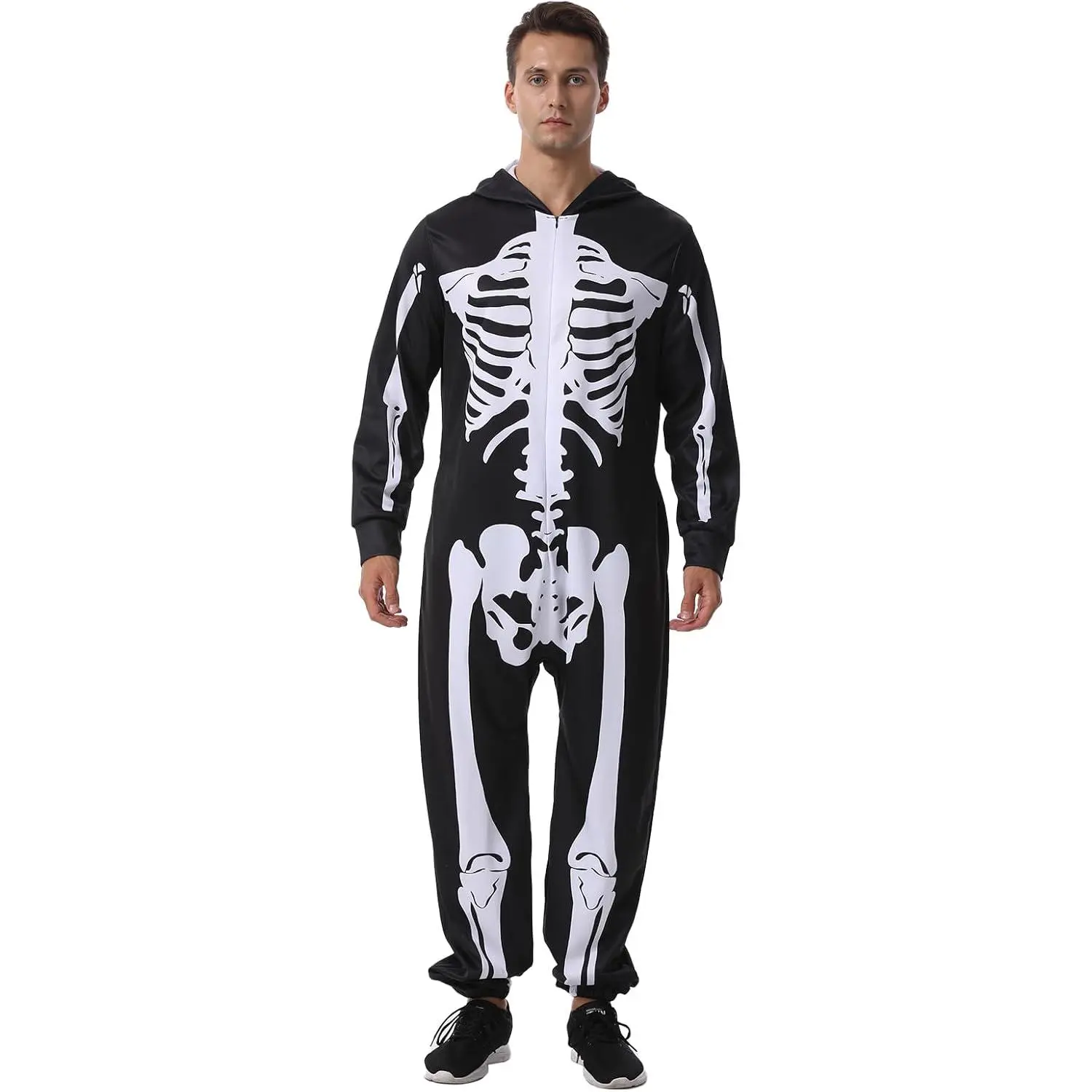 AYJKSEVEN Unisex Long Sleeve Stretch Skull Skeleton Bodysuit Jumpsuit - Men's Special Occasion Soft Loose Cosplay Costume Clothes for Halloween, Chain