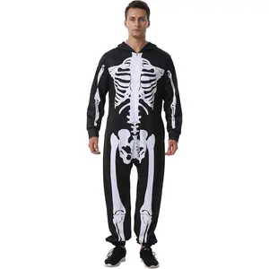 AYJKSEVEN Skelton Costume Unisex Bodysuit Jumpsuit Compatible for cos Like a-Skeleton