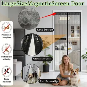 Magnetic Mosquito Door Curtain, Fine Mesh Fabric, Effective Bug Blocker, Lace Design, Pet Friendly, Free Air Flow