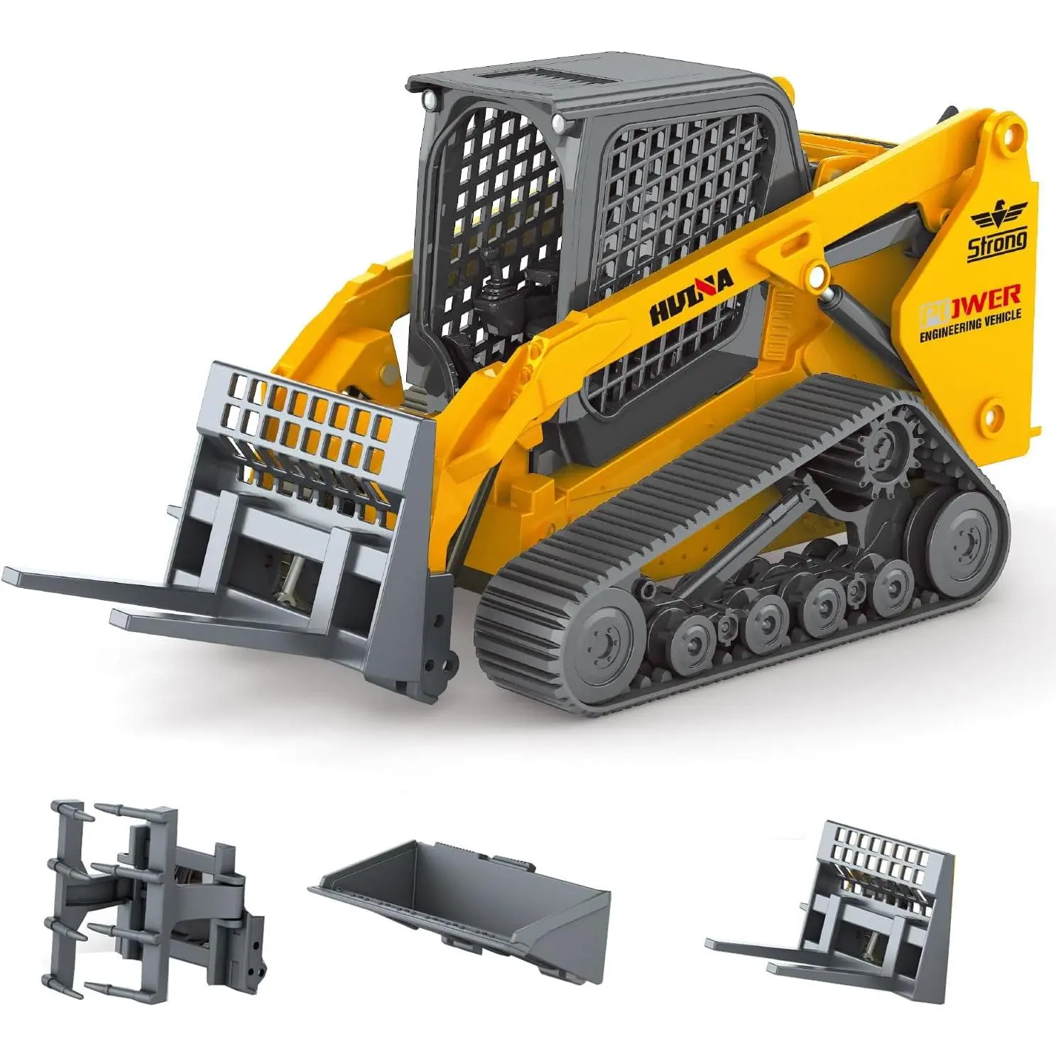Construction Truck Toy 3 in 1 Skid Steer Loader with Metal Forklift and Grab Shovel Construction Vehicle, 1/50 Tracked Metal Forklift Truck Toy for Kids Boys Ages 3+