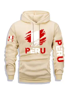 1PCS Hoodie PERU Multi-position Printing Men's Printed Hoodie, Autumn and Winter Casual Regular Fit Long-sleeved Hoodie, Fashionable Daily Wear Clothing